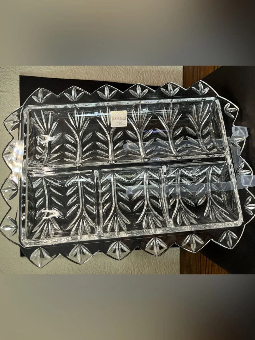 Fifth Avenue Crystal Poland Divided Serving Tray Leaf Vine Pattern